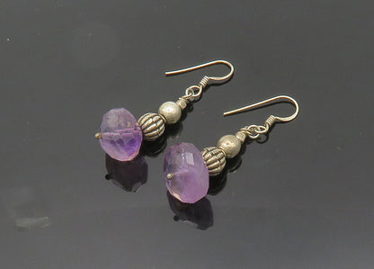 925 Sterling Silver  Vintage Faceted Amethyst Beaded Dangle Earrings  EG10013