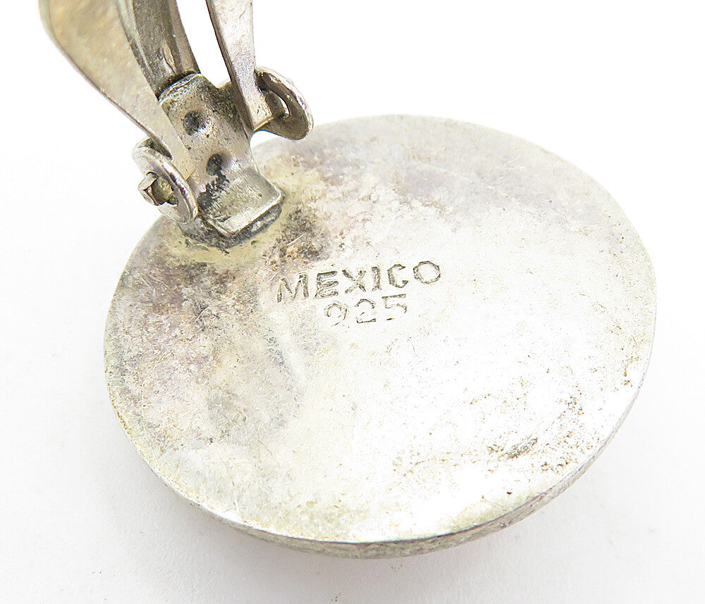 MEXICO 925 Sterling Silver  Vintage Button Drop Non Pierce Earrings  EG2864