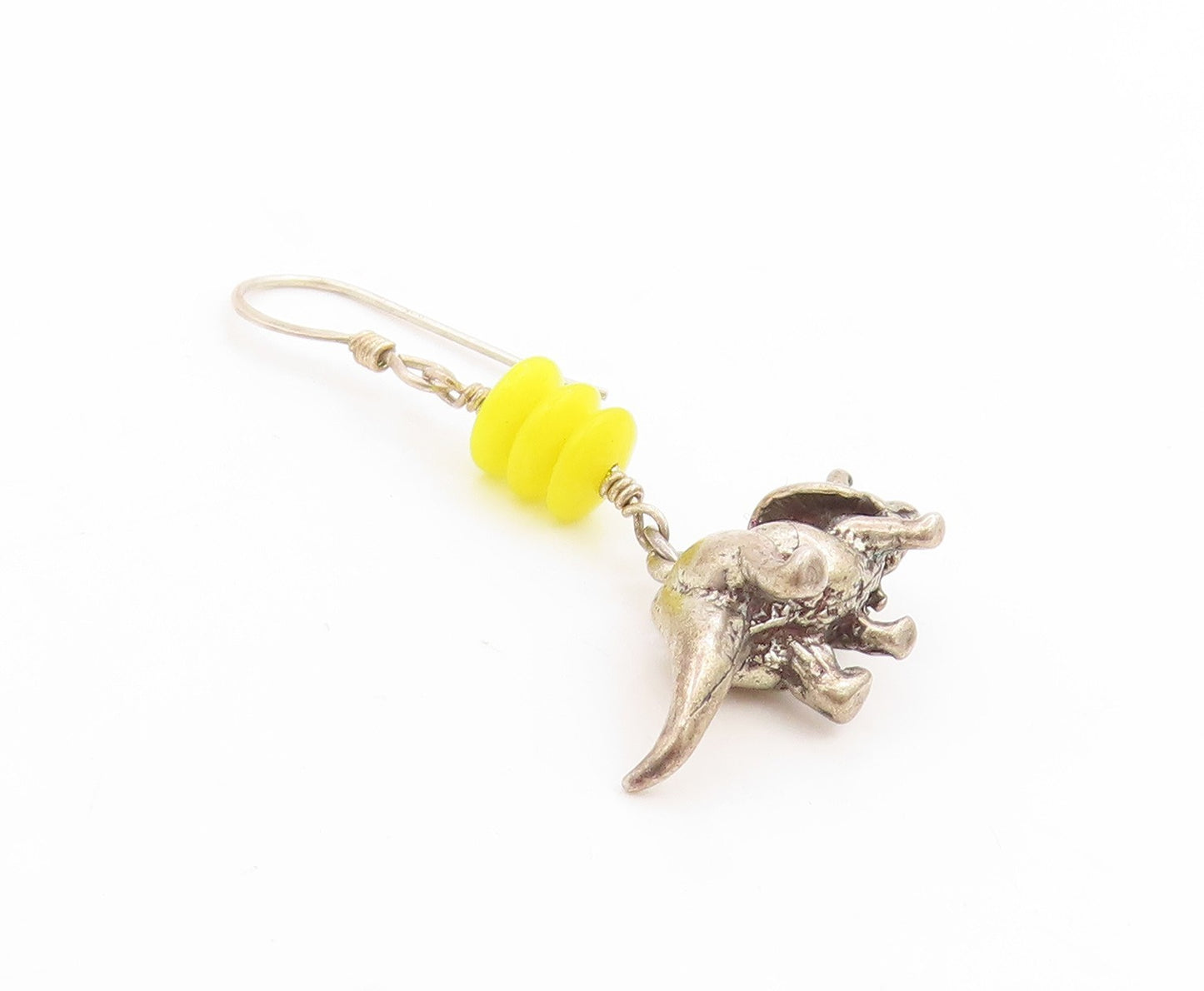 925 Sterling Silver Vintage Earrings Yellow Bead Dinosaur Charm Dangle  EG14056