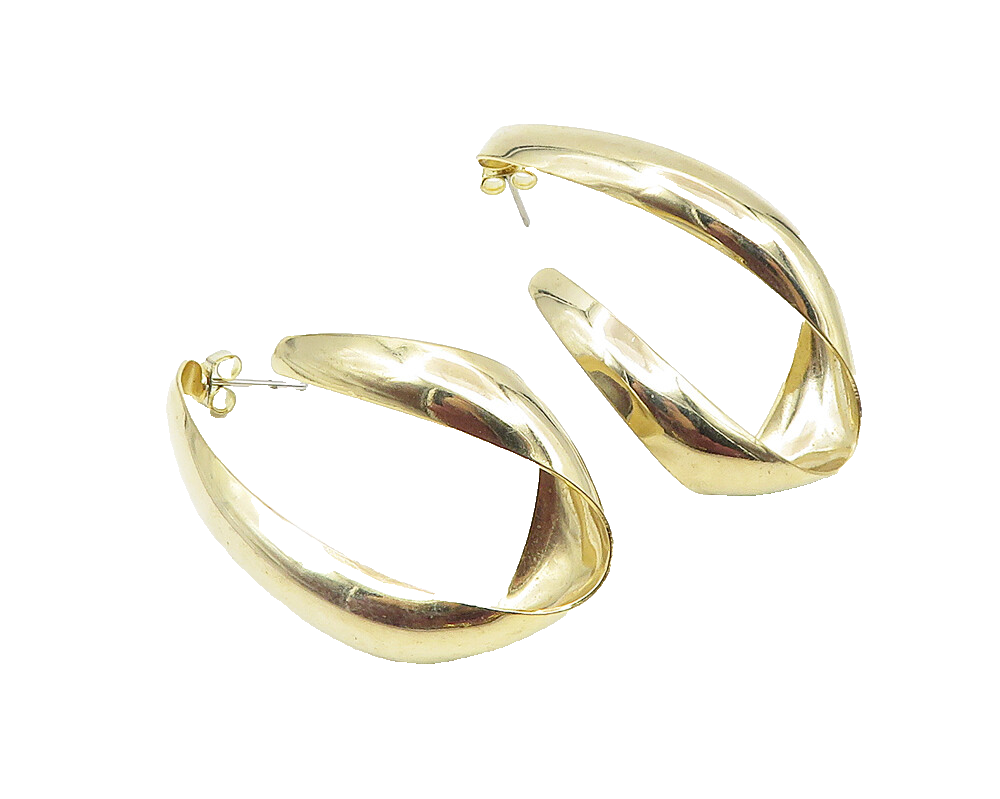 925 Sterling Silver  Shiny Smooth Gold Plated JHoop Earrings  EG5683