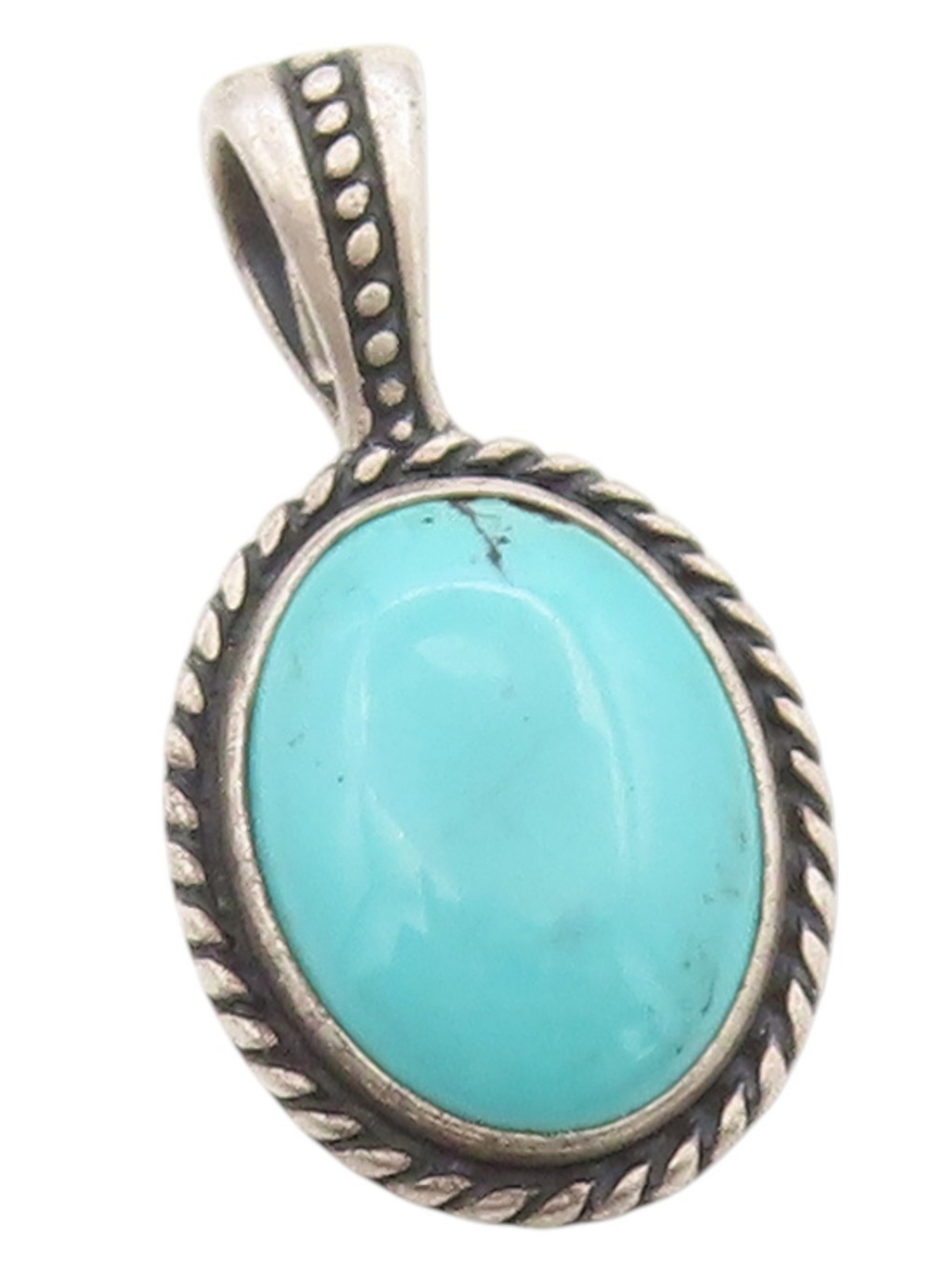 925 Sterling Silver Vintage Pendant CAROLYN POLLACK Oval Turquoise Charm PT24799