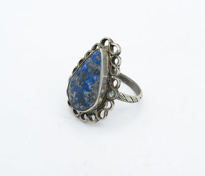 925 Sterling Silver  Vintage Tear Drop Blue Jasper Cocktail Ring Sz 8.5 RG4483