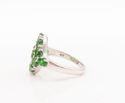 925 Sterling Silver Vintage Ring Oval Cut  Green CZ Flower  Sz 7  RG29449