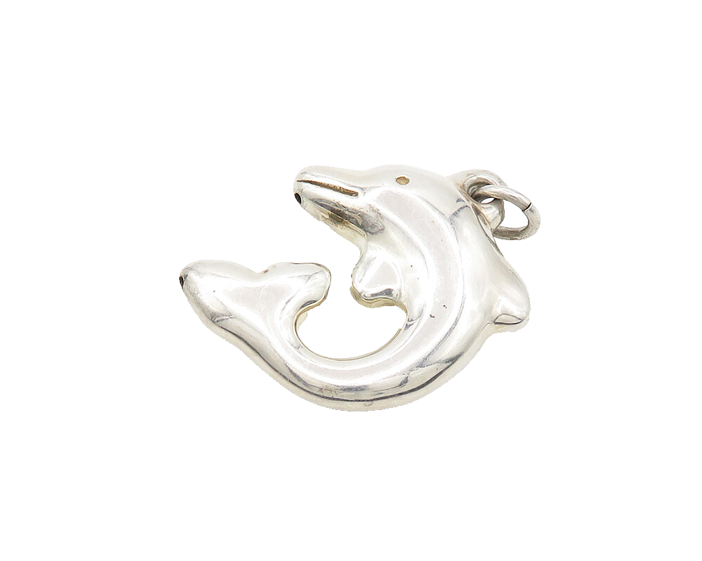 925 Sterling Silver  Vintage Shiny Hollow Dolphin Pendant  PT13837