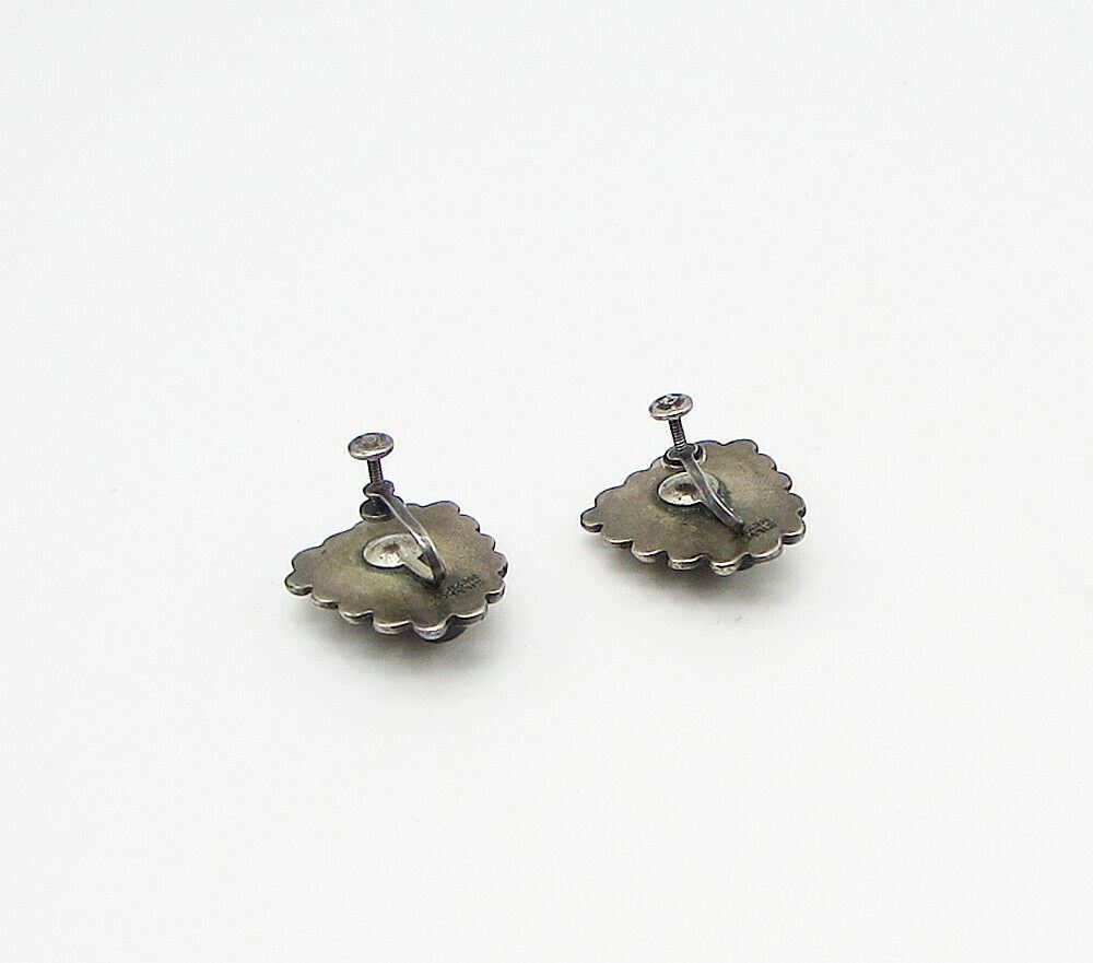 MEXICO 925 Silver  Vintage Carved Onyx Non Pierced Screw Back Earrings  EG1966
