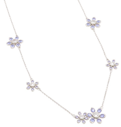 925 Sterling Silver Vintage Necklace Tanzanite & CZ Daisy Floral Chain   NE4628