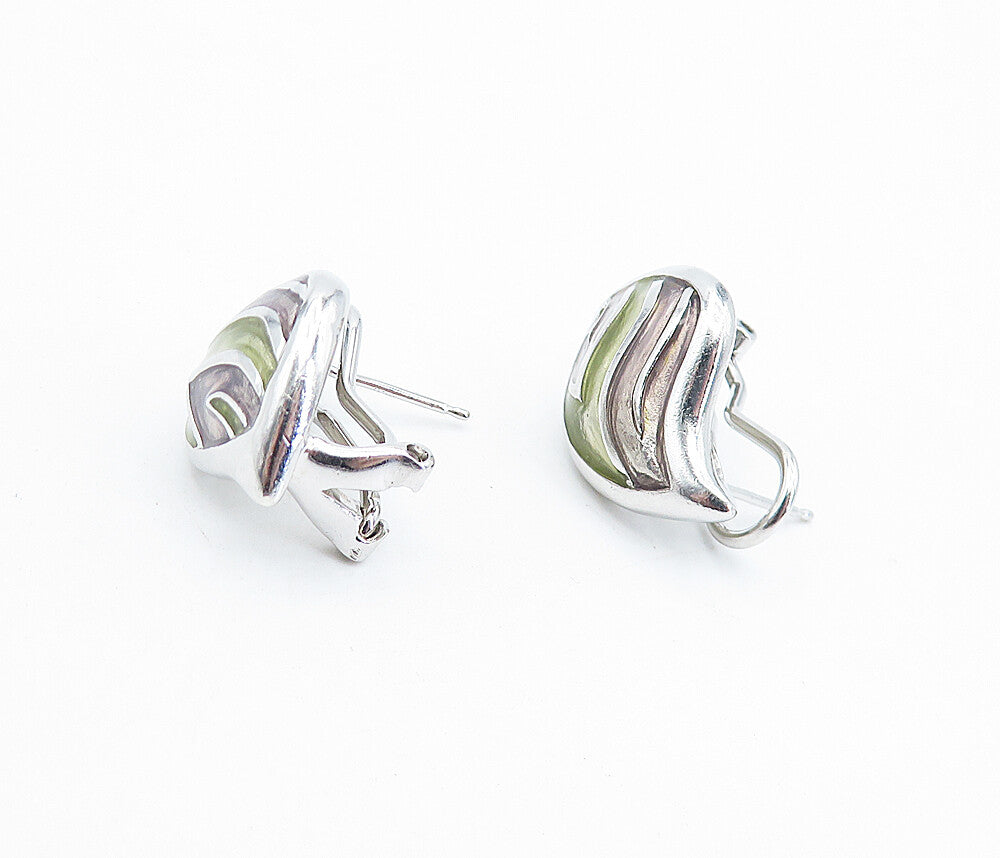 925 Sterling Silver  Vintage Shiny Enamel Coated Detail Drop Earrings  EG2526