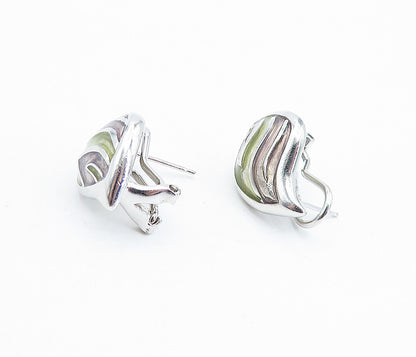 925 Sterling Silver  Vintage Shiny Enamel Coated Detail Drop Earrings  EG2526