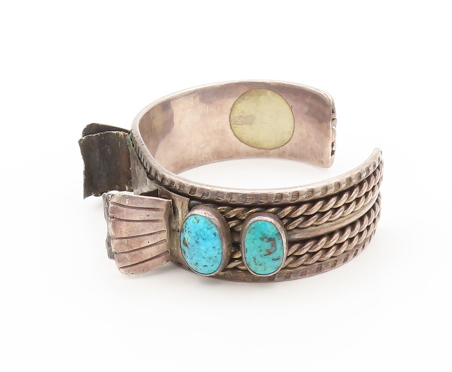 NAVAJO ZUNI 925 Silver  Vintage Antique Heavy Turquoise Cuff Watch  TR3646