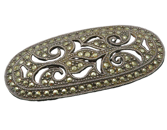 JUDITH JACK 925 Silver  Vintage Marcasite Swirl Cutout Brooch Pin  BP4851