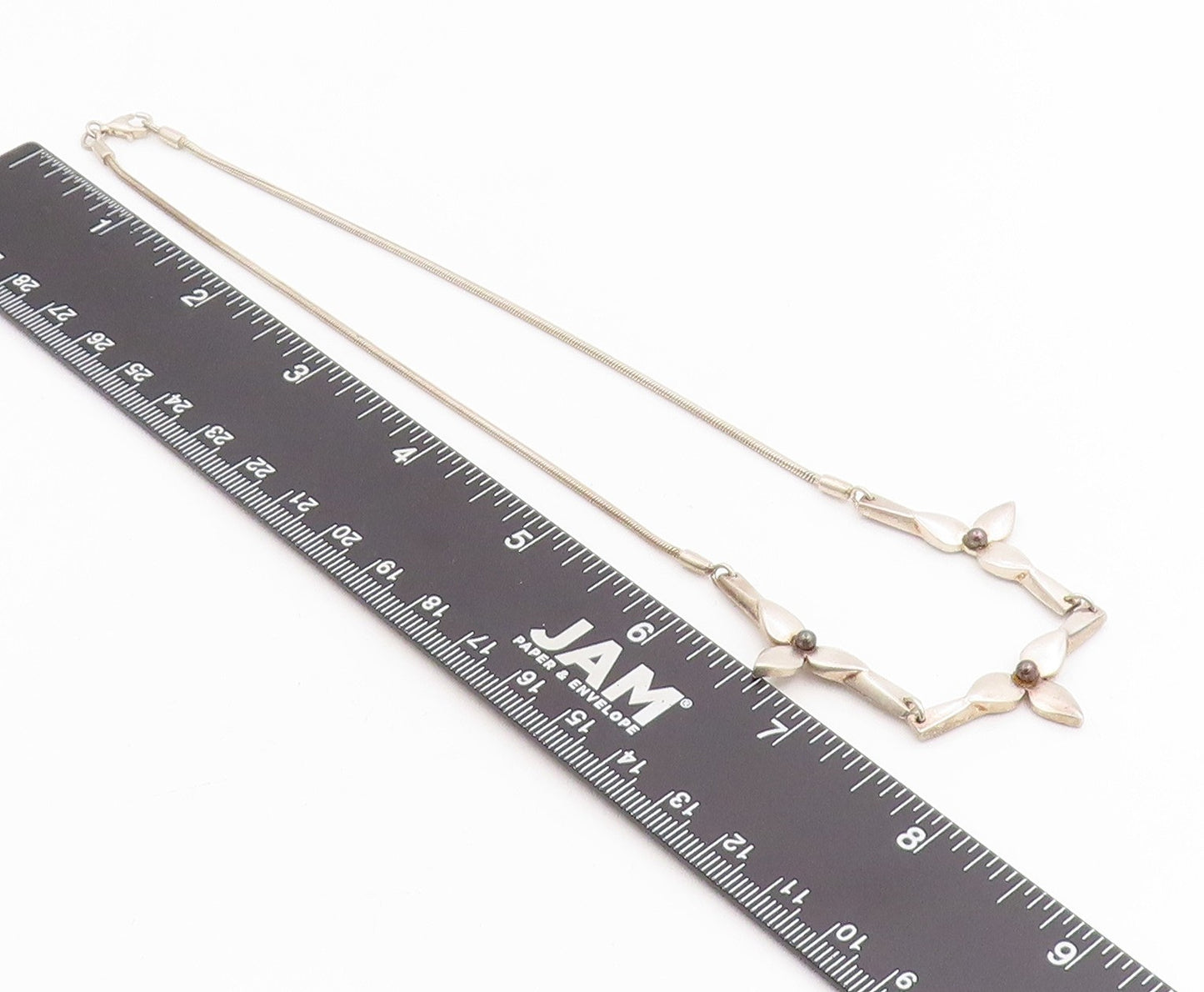 925 Sterling Silver Vintage Necklace Pearl Modernist Botanical Petal Link NE4859