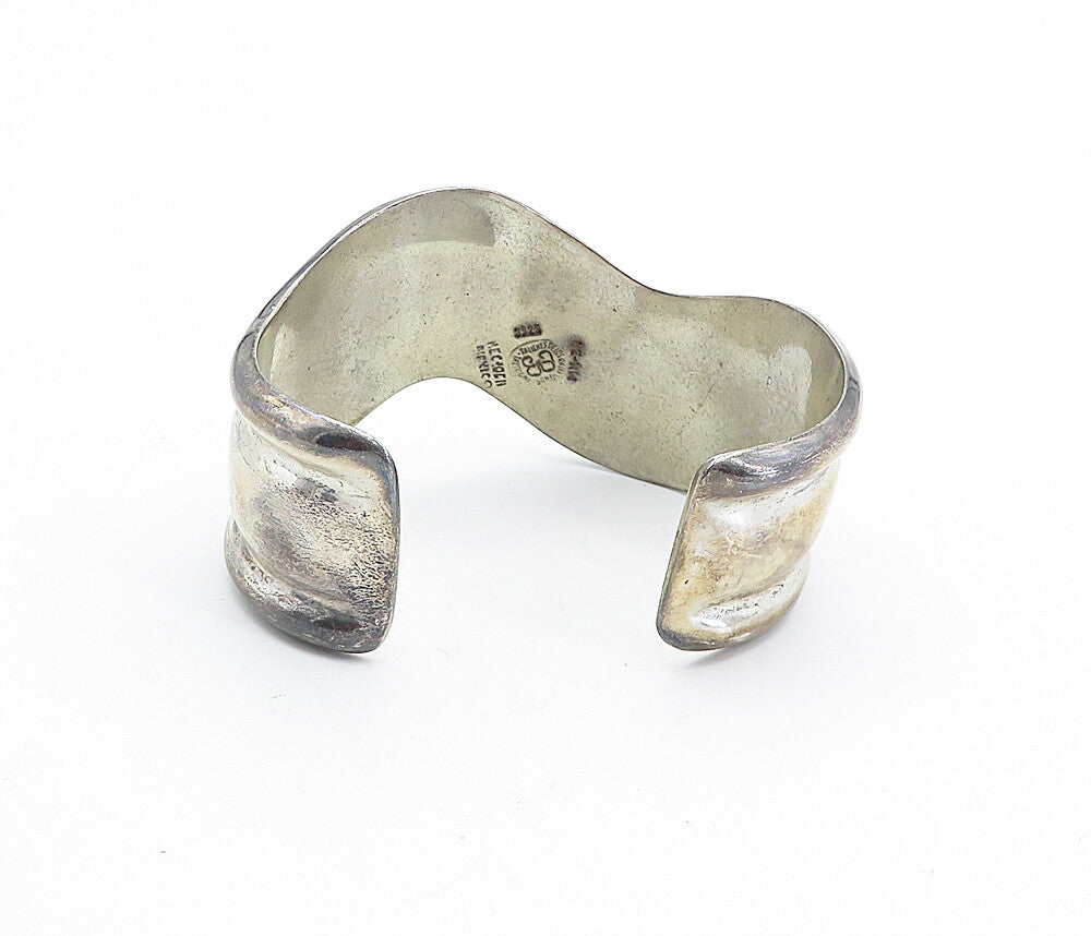 LOS BALLESTEROS 925 Silver Vintage Wavy Raised Edge Cuff Bracelet BT2772