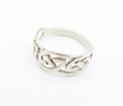 925 Sterling Silver  Vintage Shiny Pretzel Knot Pattern Band Ring Sz 8  RG6877