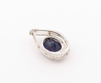925 Sterling Silver  Vintage Pear Shaped Wrapped Sapphire Pendant  PT21143