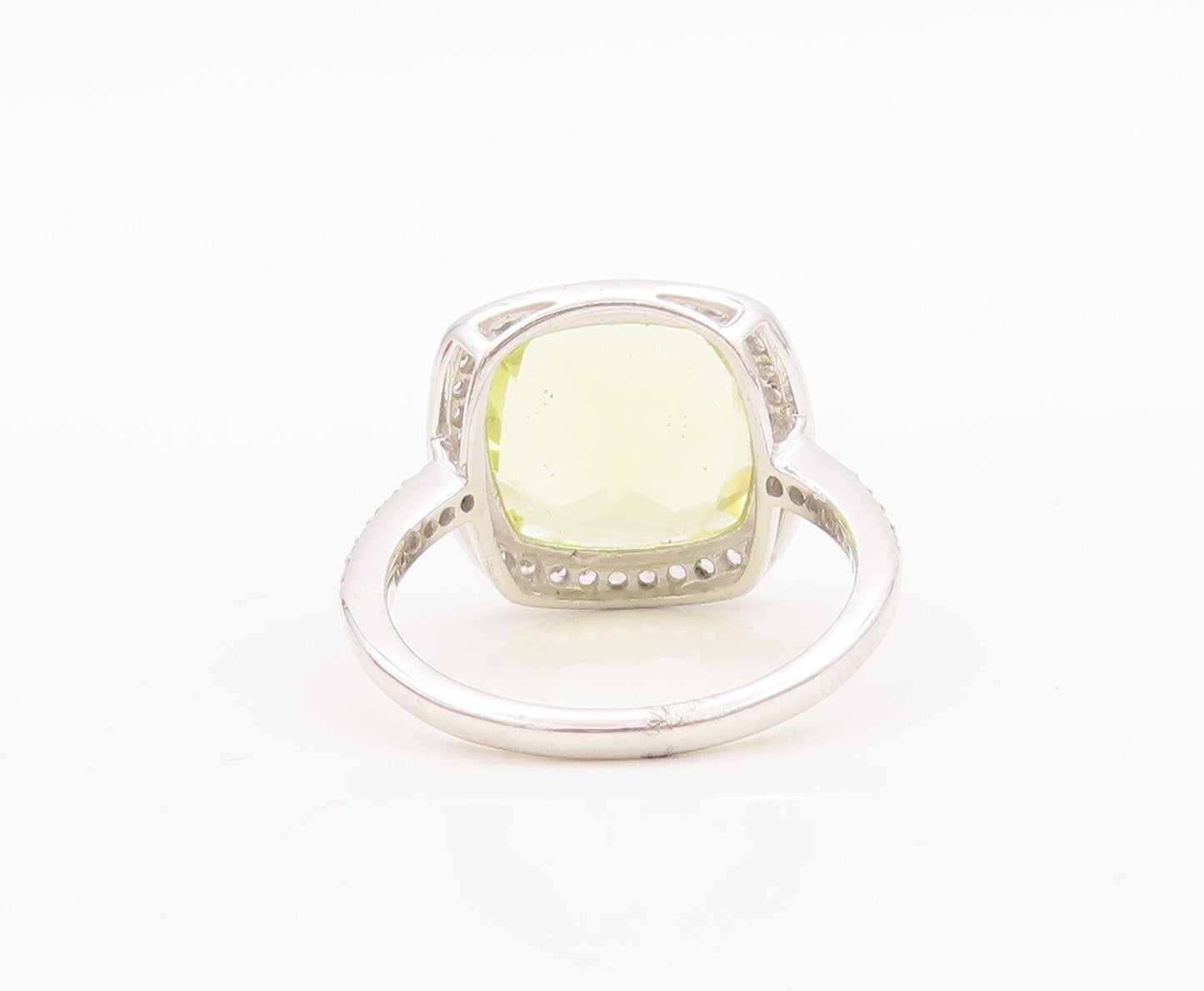 925 Sterling Silver Vintage Ring Large Square Citrine Halo CZ  Sz 7  RG29171