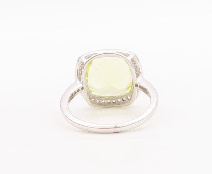 925 Sterling Silver Vintage Ring Large Square Citrine Halo CZ  Sz 7  RG29171