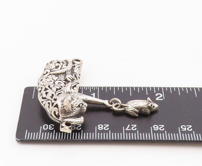 925 Sterling Silver Vintage Brooch Pin JEZALINE Cat With Swinging Mouse  BP12549