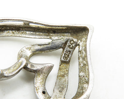925 Sterling Silver  Vintage Genuine Diamond Open Love Hearts Pendant  PT14293