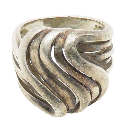925 Sterling Silver  Vintage Split Shank Swirled Band Ring Sz 5  RG18096