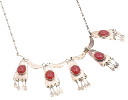 925 Sterling Silver Vintage Necklace ISRAEL Dangling Carnelian Fringe  NE4903