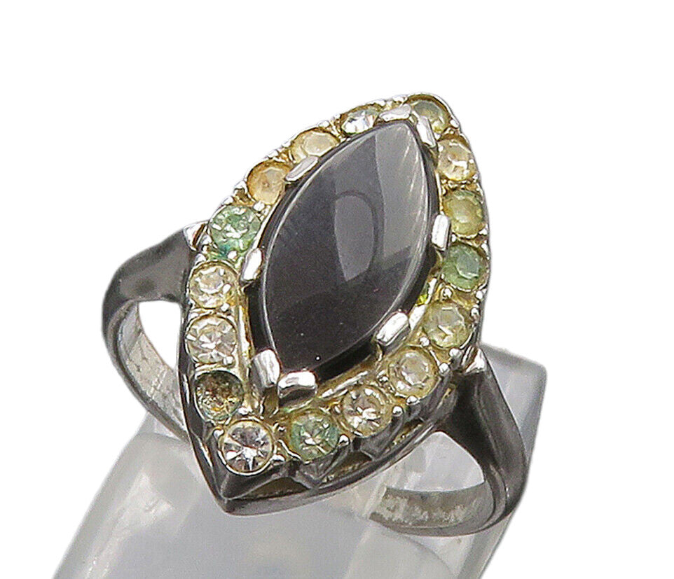 CLARK & COOMBS 925 Silver  Vintage Black Onyx & Topaz Band Ring Sz 6  RG16113