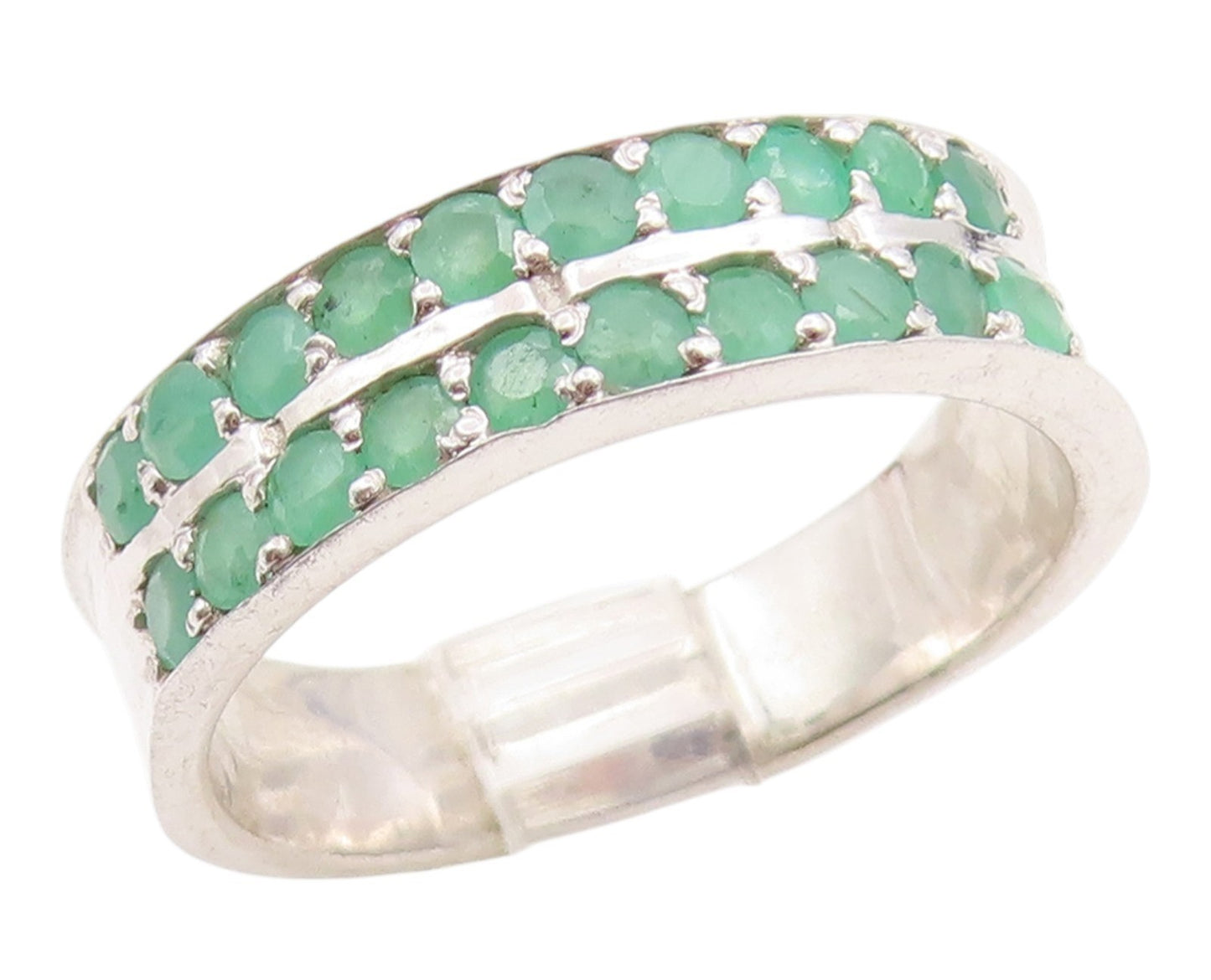 925 Sterling Silver Vintage Ring Elegant Emerald Double Row Band  Sz 10  RG36152