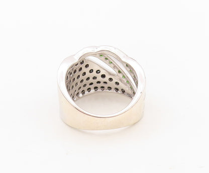 925 Sterling Silver Vintage Ring Designer Cutout Green CZ & Spinel Sz 7  RG30271