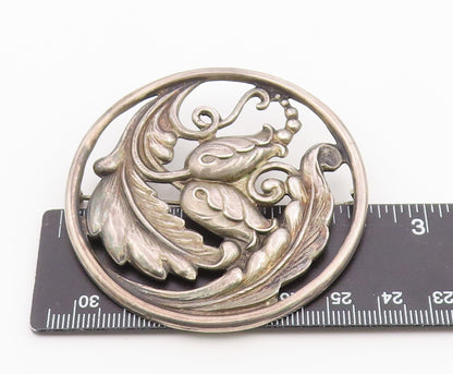 925 Sterling Silver Vintage Brooch Pin CARL POUL Openwork Foliate Circle BP12610