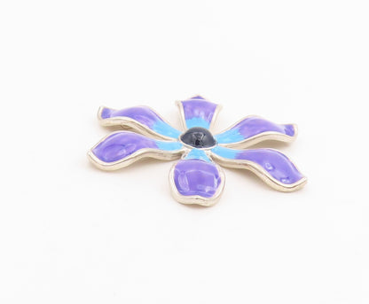 925 Sterling Silver Vintage Pendant Cabochon Onyx Enameled Floral Petal  PT25165