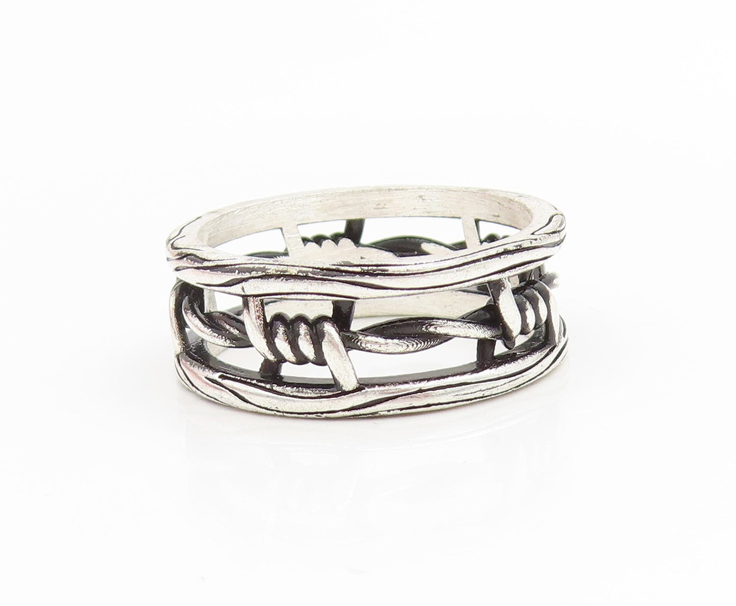 925 Sterling Silver Vintage Ring Gothic Barbed Wire Wide Band  Sz 12.5  RG34417