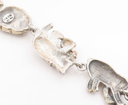 925 Sterling Silver Vintage Bracelet MEXICO Figural Playing Cats Link  BT12046
