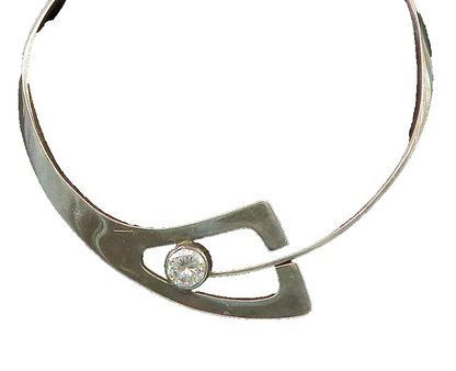 MEXICO 925 Silver  Vintage Shiny Cubic Zirconia Heavy Collar Necklace  NE3500