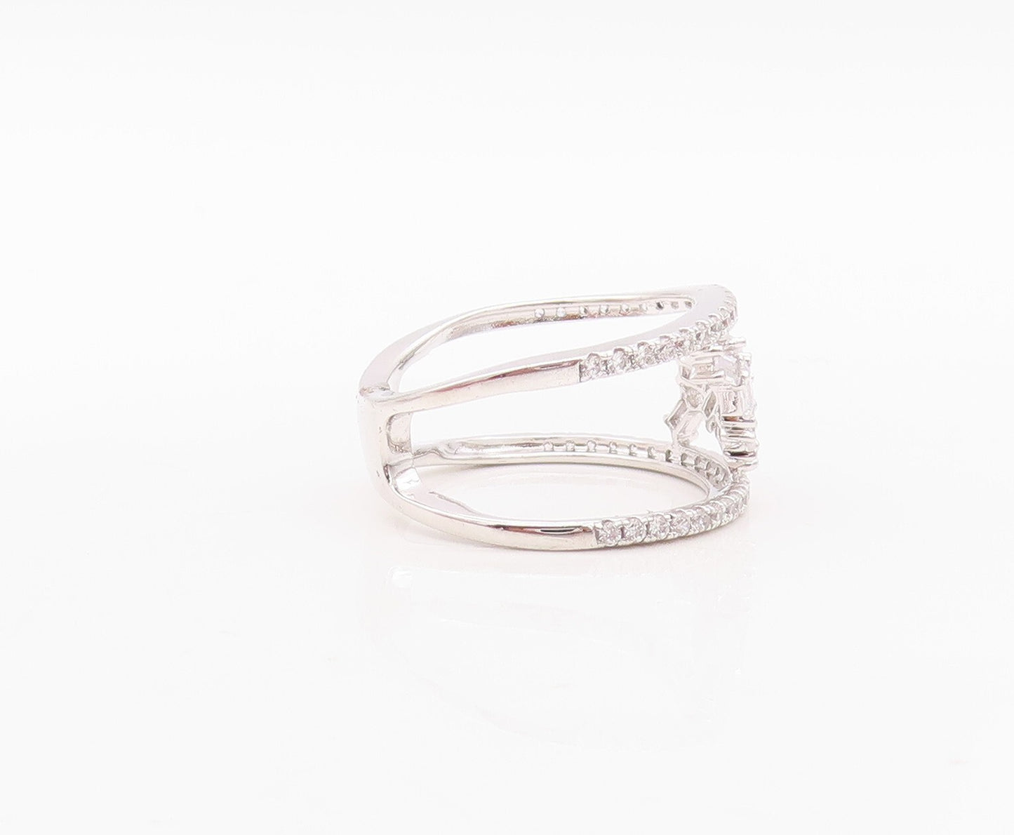 925 Sterling Silver Vintage Ring Brutalist Design Cutout CZ   Sz 7.5  RG29955