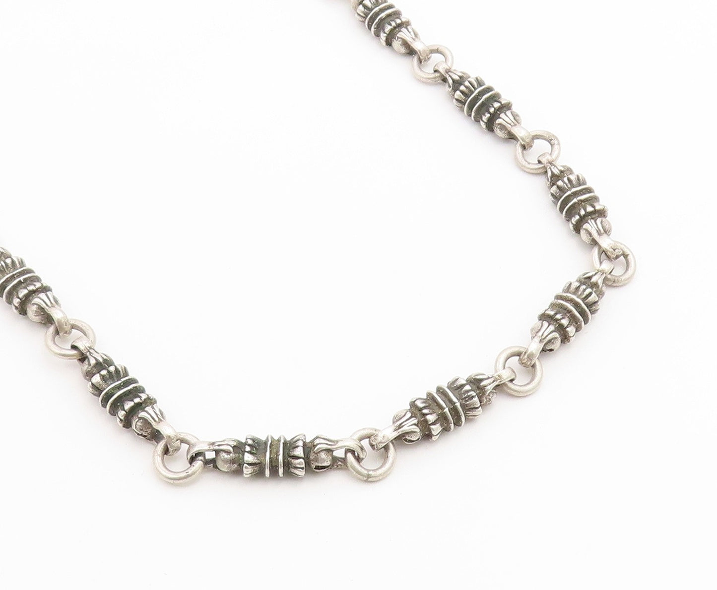 925 Sterling Silver Vintage Necklace MEXICO Barrel Link Long Chain HEAVY  NE4893