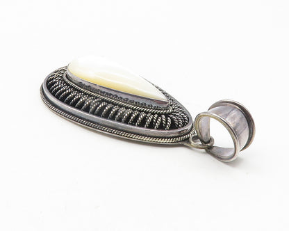 BALI 925 Sterling Silver  Vintage Mother Of Pearl Tear Drop Pendant  PT9472