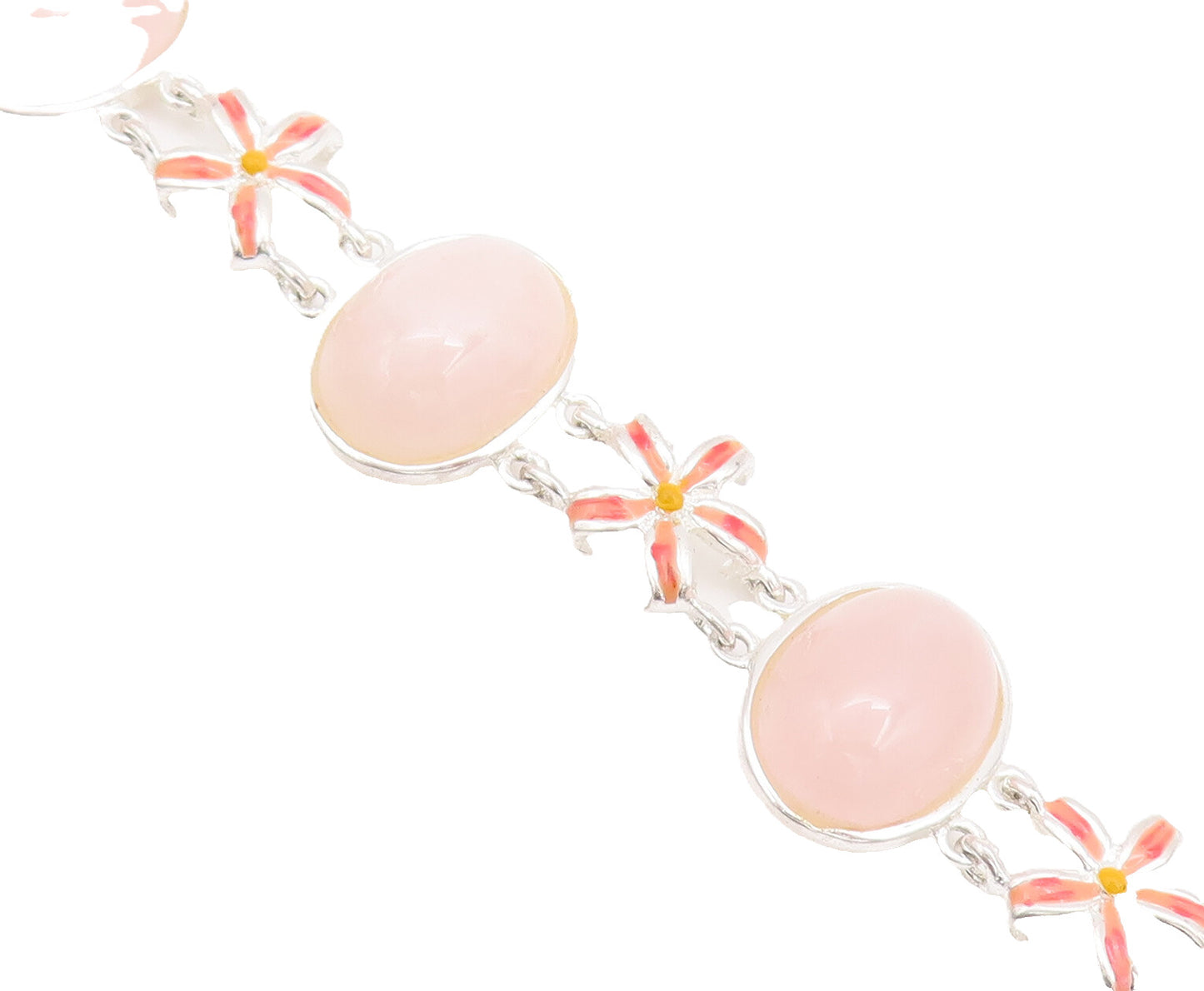 925 Sterling Silver Vintage Bracelet DAVID SIGAL Floral Link Pink Quartz BT10179