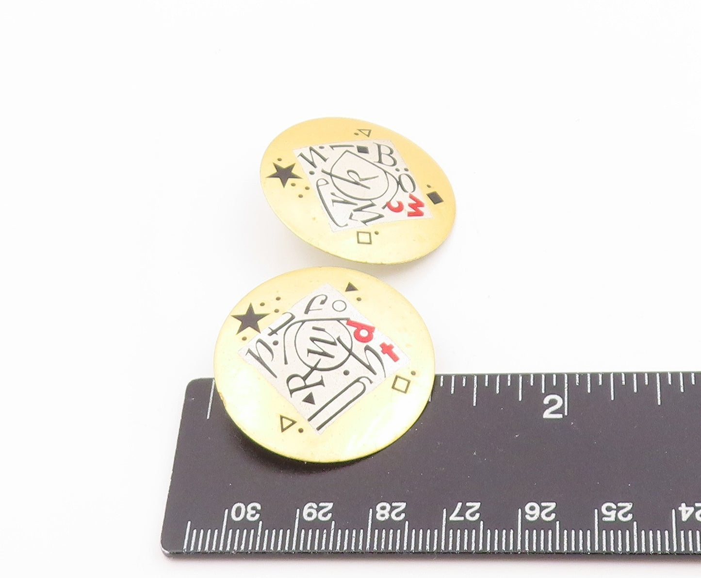 22k Gold & 925 Sterling Silver Vintage Earrings PFUELB Geometric Studs  EG14317