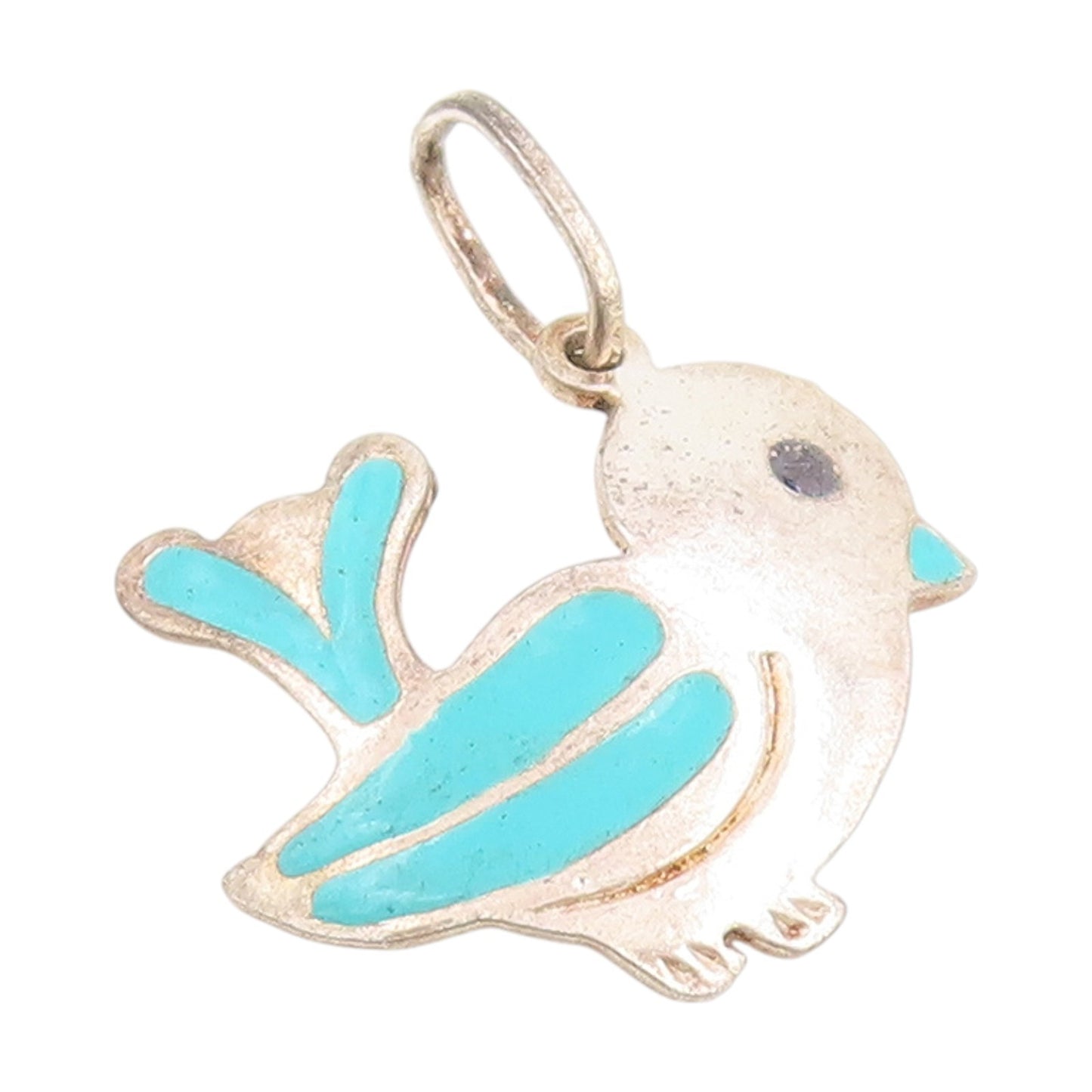 925 Sterling Silver Vintage Pendant Blue Enameled Thunderbird Charm  PT25395