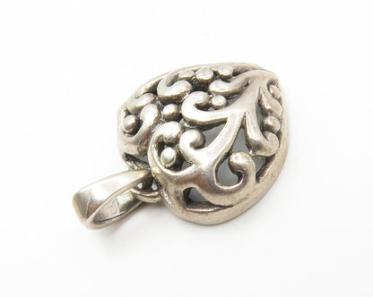 925 Sterling Silver  Vintage Swirl Dome Love Heart Drop Pendant  PT10930