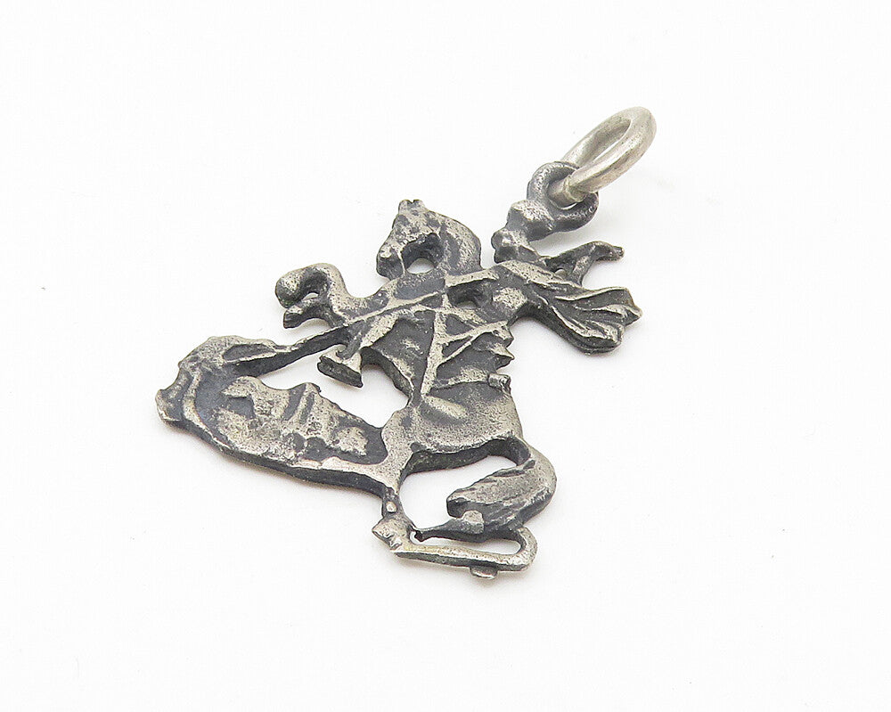 925 Sterling Silver  Vintage Oxidized Knight Riding Horse Pendant  PT8603