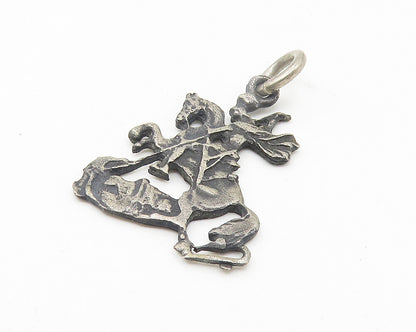 925 Sterling Silver  Vintage Oxidized Knight Riding Horse Pendant  PT8603