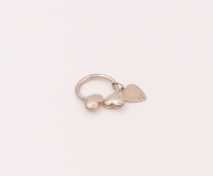 925 Silver  Vintage C Shaped Solid Love Heart & Dangling Heart Keychain TR3490