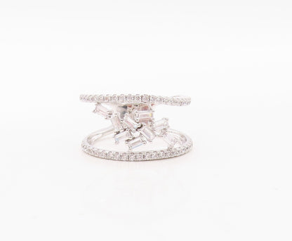 925 Sterling Silver Vintage Ring Brutalist Design Cutout CZ   Sz 7.5  RG29955