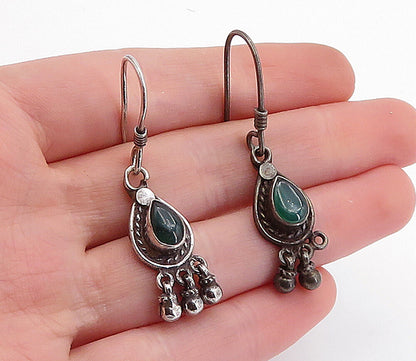 925 Sterling Silver  Vintage Green Carnelian Twist Dangle Earrings  EG2080