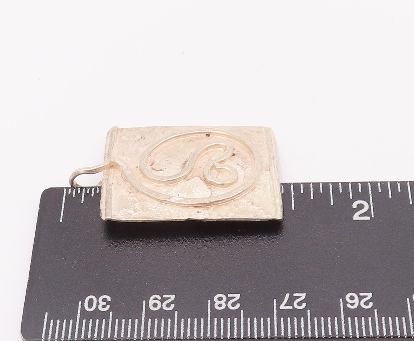 925 Sterling Silver Vintage Pendant Designer Carved Zodiac Leo Symbol  PT22825