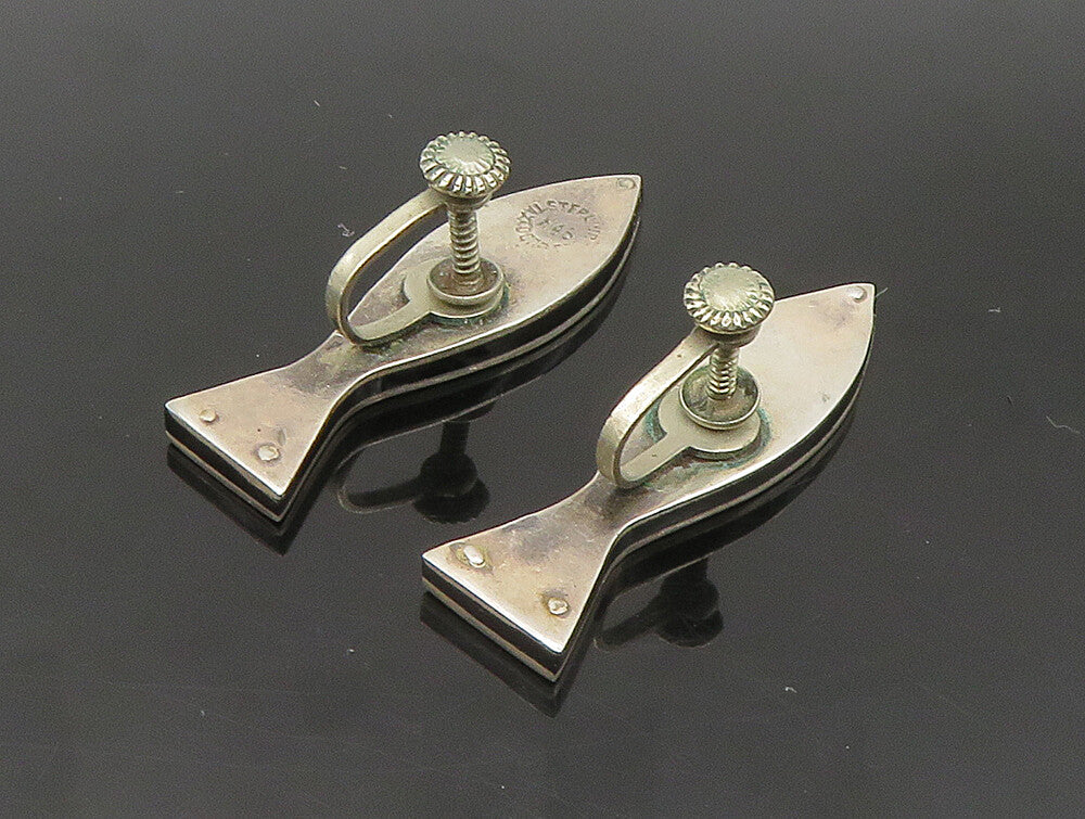 HAB MEXICO 925 Silver   Vintage Turquoise Fish Non Pierce Earrings  EG11569