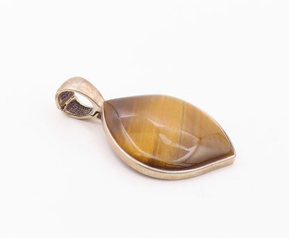 925 Sterling Silver  Vintage Tiger's Eye Shiny Smooth Drop Pendant  PT9861
