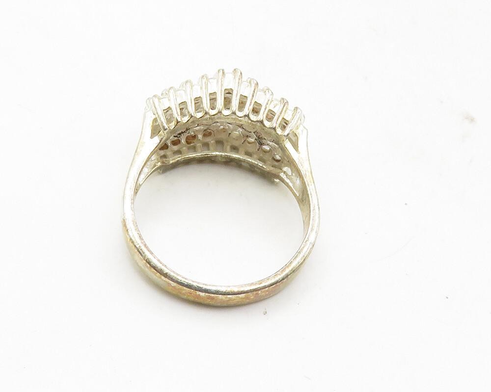 925 Sterling Silver  Cubic Zirconia Cluster Pointed Dome Band Ring Sz 9 RG9703