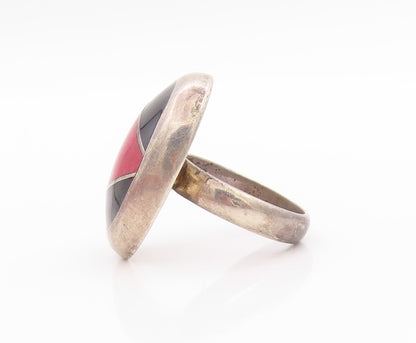 925 Sterling Silver Vintage Ring MEXICO Designer Gemstone Inlay  Sz 9  RG33341