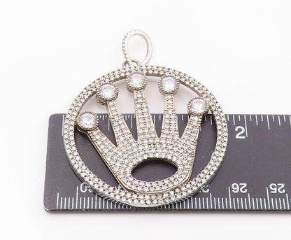 925 Sterling Silver  Vintage Cubic Zirconia Royal Crown Motif Pendant  PT15845